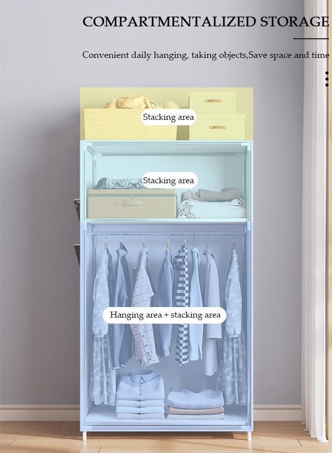 DURKU Portable Clothes Closet with Side Pockets, Fabric Wardrobe for Hanging Clothes, Freestanding Garment Organizer with Sturdy Fabric Cover, Closet Clothes Organizer with Zipper for Bedroom, Cloakroom Sturdy and Easy Assemble - Image 3